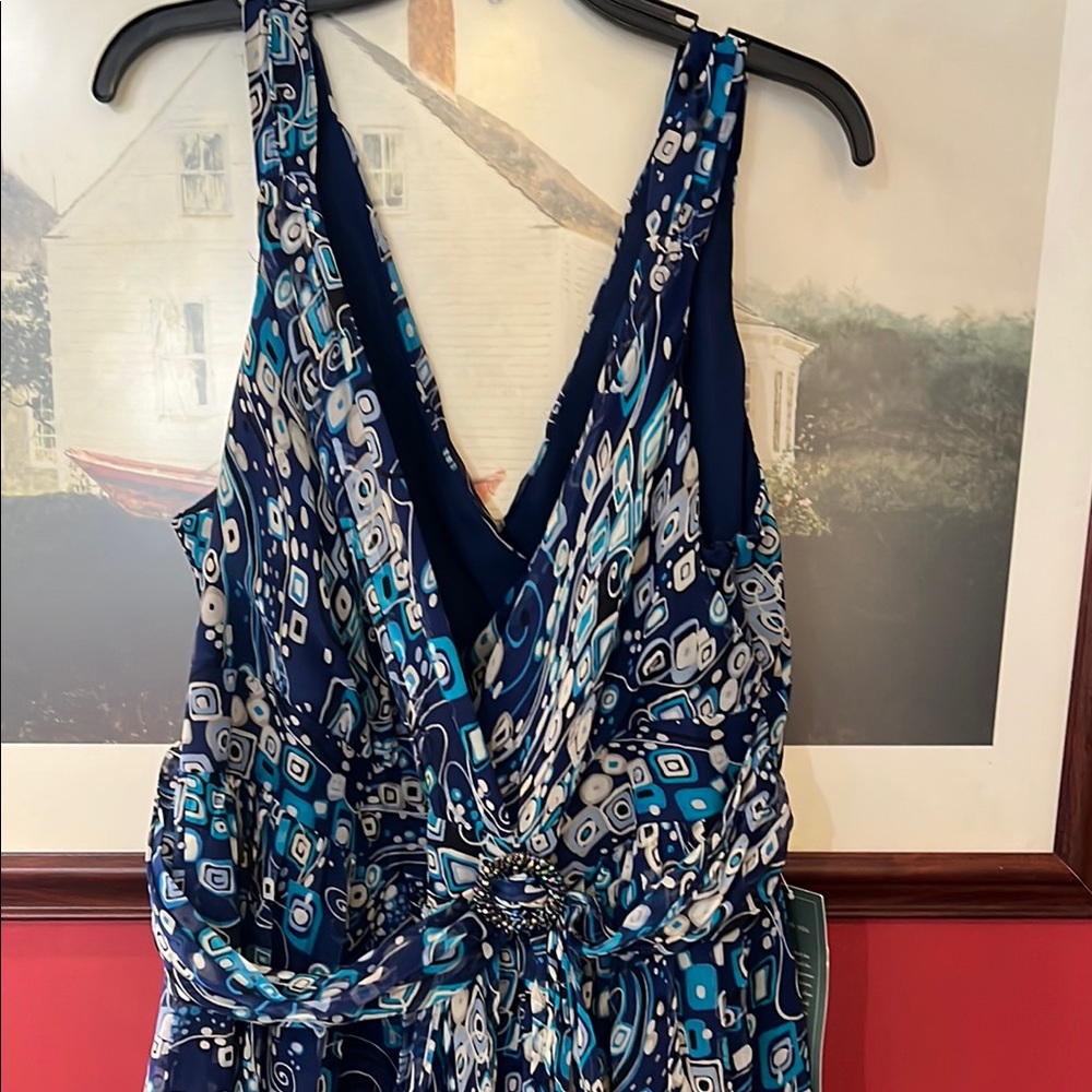 Coldwater Creek Blue Ruched Maxi Dress Sleeveless V-Neck
